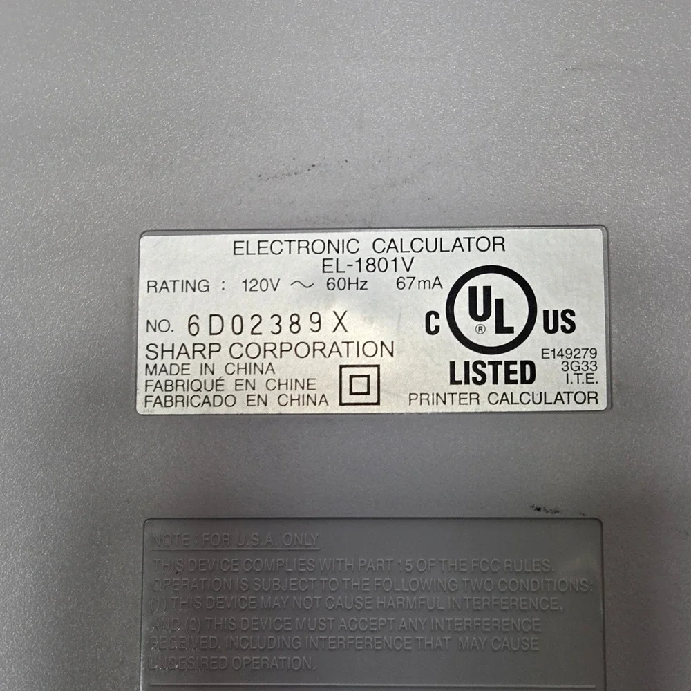 2- Sharp EL1801V Electronic Portable‎ Printer Calculator Dual Power Tested Works